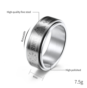 Bague homme rune en acier inoxydable Bague tournante littérature Viking nordique - Product Image 2