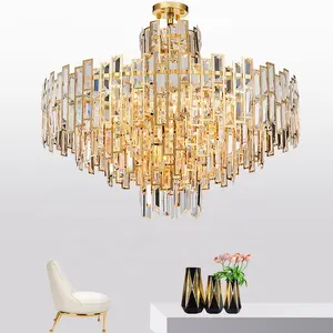 Hiện Đại Nhà Sang Trọng K9 Pha Lê Đèn Chùm Vàng Hình Chữ Nhật Vòng Bánh Hình Dạng Mặt Dây Chuyền Đèn Cho Phòng Khách Văn Phòng Trang Trí Cảm Ứng - Product Image 4