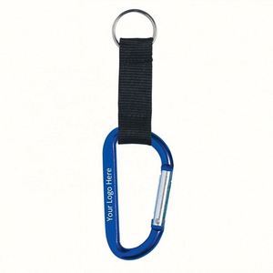 Custom LOGO Durable Polyester Woven Strap Aluminum Carabiner Keychain Clip With Key Ring - Product Image 1