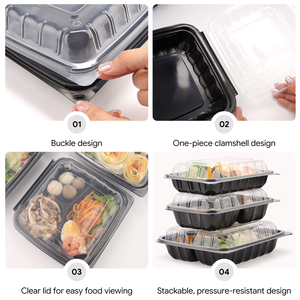 Caja Rectangular Negra Desechable de Plástico RPP para Almacenamiento de Alimentos con Tapa Transparente Tipo Concha - Product Image 3