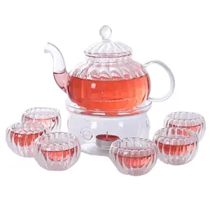 定制便宜的豪华硼酸玻璃茶壶迷你可爱透明杯套装，带餐厅营地注水盖手柄