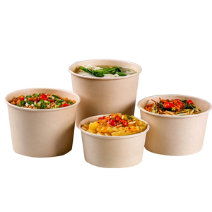 Mangkuk kertas Kraft dapat terurai sekali pakai kertas putih mangkuk bulat untuk mangkuk sup untuk Salad - Product Image 5
