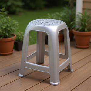 Silver Plastic Stool With Perforated Seat And Four Legs For Indoor Outdoor Use - Product Image 3