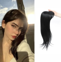 Perruque 360 3D, postiche volumineux naturel, résistant à la chaleur, franges droites, base en soie, extensions à clipser, 18 pouces