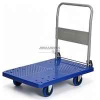 Chariot utilitaire industriel en plastique à quatre roues pour la manutention des matériaux en entrepôt, atelier et usine