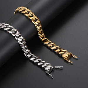 Cuban <b>Chain</b> Bracelet Gold And Silver Men's Fashion Jewelry CE385 <b>Titanium</b> Steel Hip Hop Style - Product Image 2