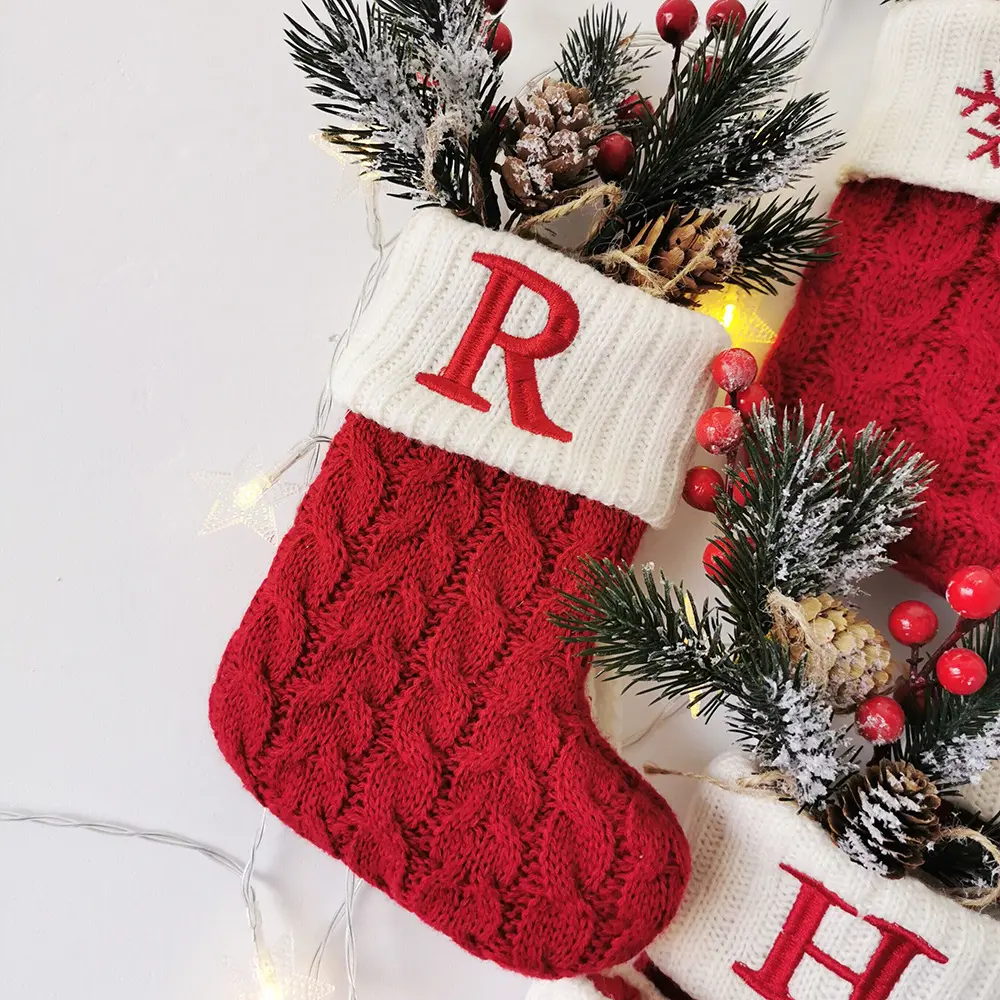 2022 High Quality Christmas Socks Snowflake Pattern Letter A-Z Christmas Decorative Socks