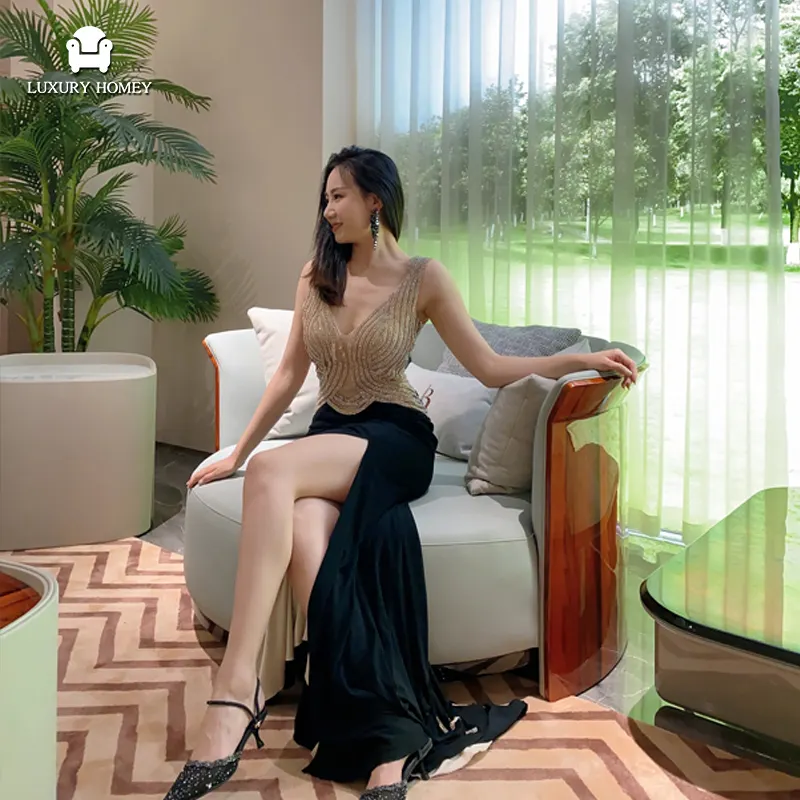 Foshan Italy brand luxury design living room leather SOFA set furniture high end italian modern design for villa