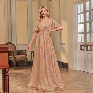 فستان سهرة رسمي أنيق بقصة ذيل سمكة مكشكش بأكمام قصيرة لوالدة العروس الطويلة من TEENYEE، مثالي لضيوف حفلات الزفاف - Product Image 6