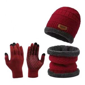 I-0606 Factory Men's Windproof <b>Hat</b> Outdoor Winter <b>Scarf</b> <b>Gloves</b> Collar Warm Knitted 3pcs-<b>set</b> <b>Hat</b> <b>Set</b> - Product Image 1