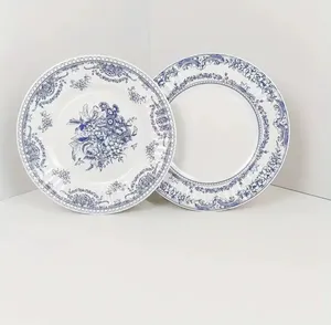 Одноразовая фарфоровая тарелка в китайском стиле с голубыми цветами, круглая форма, китайская фабрика, керамическая тарелка для ресторана, домашнего отеля