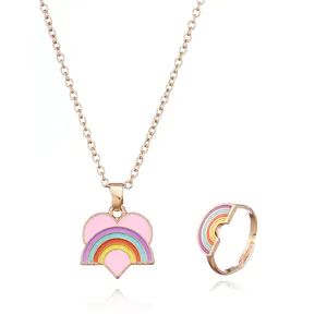 Cute Zinc Alloy Pendant Necklace and Ring Set Fashionable Teenage Jewelry for Girls