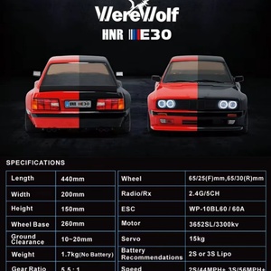 Voiture RC HNR H9803 à l'échelle 1/10, modèle Werewolf, brushless, E30 M3, pour course sur route, électrique, télécommandée, jouet, 2,4 GHz, rechargeable - Product Image 3