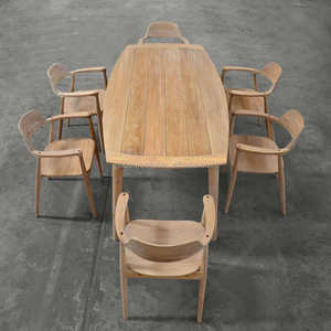 Mid Century Style Rugby Shape Dining <b>Table</b> Natural Teak Wood Fine Sanded for Outdoor Furniture Use - Product Image 4