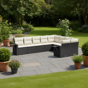 Conjunto de sofás de jardín de ratán negro y crema, 10 plazas, muebles de exterior, diseño contemporáneo, resistente a la intemperie - Product Image 2