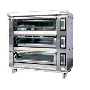 Commercial Bakery Gas Deck Oven 2 Decks 4 Trays 400*600 Mm Stainless Steel Surface