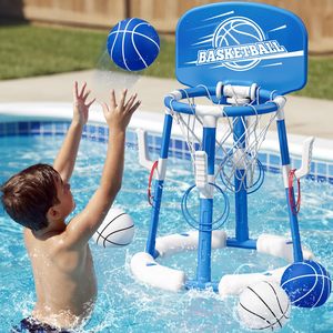 Juego de Baloncesto Flotante 2 en 1 para Piscina, Juego de Lanzamiento de Anillos Inflable con 4 Pelotas y 8 Anillos, Juguete para Fiestas en Piscina al Aire Libre o Interior para Niños - Product Image 1