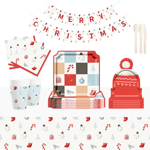 Juego de Vajilla Desechable DAMAI con Diseño Navideño de Santa Claus, Platos, Vasos y Servilletas de Papel para Decoración Navideña y Fiestas - Product Image 1