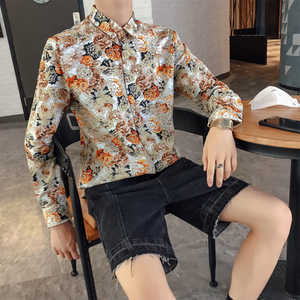 Camicia da <span class=keywords><strong>uomo</strong></span> TONGYANG casual slim fit a maniche lunghe con stampa floreale, camicia elegante in cotone a fiori da <span class=keywords><strong>uomo</strong></span>, taglie forti fino alla <span class=keywords><strong>5XL</strong></span> - Product Image 5