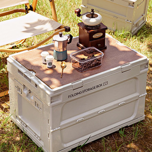 Folding <b>Storage</b> <b>Box</b> With Wooden Cover Rectangular Portable Outdoor <b>Camping</b> Case For Car Trunks And <b>Camping</b> - Product Image 1