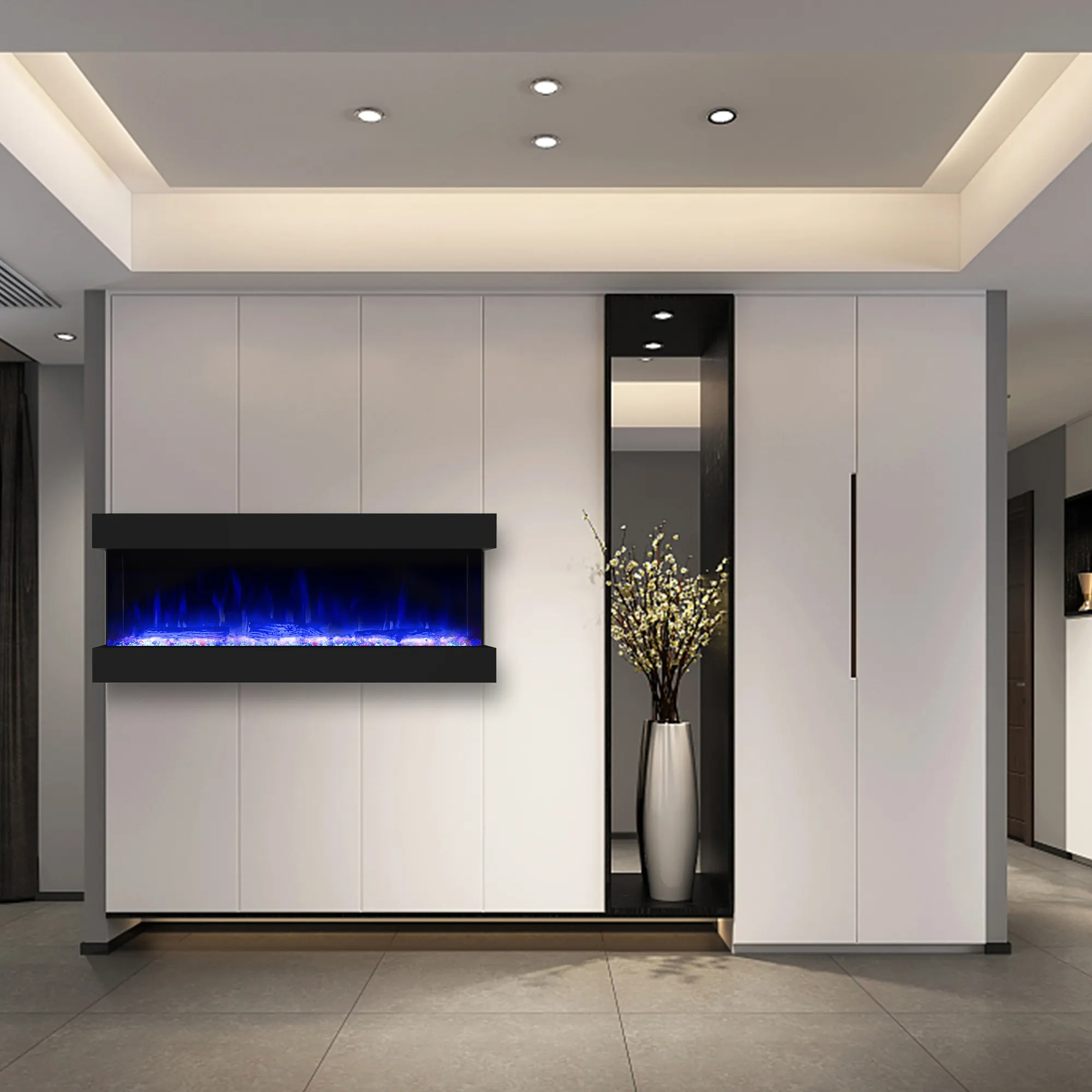 Luxstar 42 "モダンな装飾LED3面壁掛け式電気暖炉、熱暖炉電気ヒーター屋内