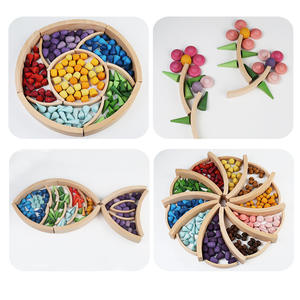 Juguetes de madera DIY, bloques de construcción, piezas sueltas educativas, bloques de pila de arcoíris de madera para niños, conos de árboles, gotitas, hongo de panal - Product Image 3