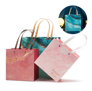 Sacs d'emballage pour vêtements, sac fourre-tout en papier simple, boîte cadeau à rivets solides, accessoires de mariage et d'anniversaire, sac en papier de boutique à motif marbré - Product Image 5