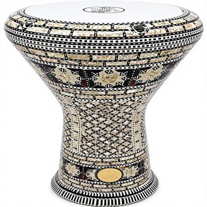 Gawharet El Fan, Tambor Darbuka Doumbek de 17.5 Pulgadas, Blanco Perla, con Rejilla, Dumbek Tabla, Percusión Egipcia - Product Image 1
