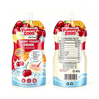Pochette souple personnalisée en plastique alimentaire avec bec verseur, finition brillante, pour yaourt et boissons
