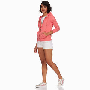 2024 Logo personnalisé broderie éponge française plaine recadrée coton respirant pleine fermeture éclair à capuche pour les femmes - Product Image 4