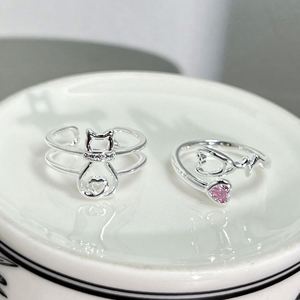 Anillo De Ansiedad Cute Cat Body Charm Cubic Zirconia Animal Design Pink Zircon Finger <b>Ring</b> Open <b>Adjustable</b> <b>Ring</b> - Product Image 4