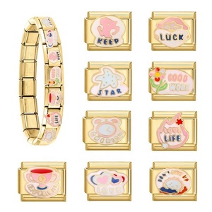 Pulsera de dijes italiana para mujer, de acero inoxidable de 9 mm, nueva, con módulo DIY y accesorios de dibujos animados con gota dorada para joyería de moda - Product Image 3
