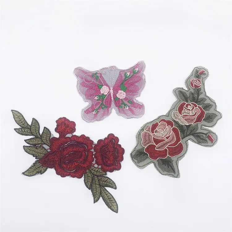 OEKO-TEX BSCI工場中国卸売メッシュベース花アップリケドレス縫製アップリケ刺繍パッチ