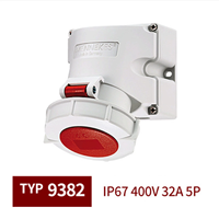 Nouvelle Prise Industrielle Murale MENNEKES 9382 IP40 ABS Rouge 3P + N + E 25 Mâle/Femelle, 32A 400V, Bronze Phosphoreux