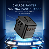 Adaptador de enchufe de cargador Barato de viaje universal A10 con cargador de energía USB y tipo C Adaptador de viaje multinacional AU EE. UU. Reino Unido UE