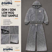 Ensemble décontracté streetwear pour homme : sweat à capuche gris avec rivets et fermeture éclair, et pantalon de survêtement large à cordon de serrage – OEM ODM