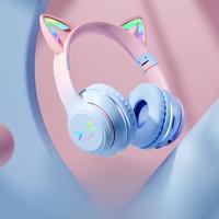 Headset Nirkabel Anak-anak dengan Warna Gradasi dan Telinga Kucing untuk 5.3, Peredam Kebisingan Aktif (ANC), Tahan Air IPX4, Hi-Fi, Ponsel