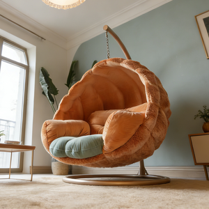 Fauteuil suspendu confortable en peluche Teddy Fleece, fauteuil pivotant en forme de cocon, hamac intérieur, meubles de chambre à coucher, esthétique, fauteuil à bascule doux en forme d'œuf - Product Image 2