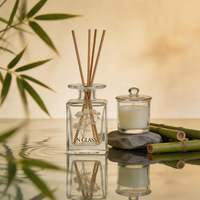 Flacon vide pour diffuseur de parfum, aromathérapie, 150 ml, base carrée, bord large, transparent, noir fumé, ensemble