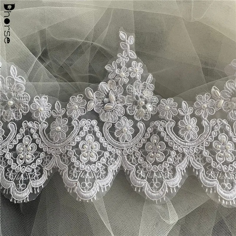 High quality beautiful sewing decorative pure white bridal pearl beaded lace trim