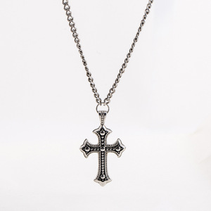 <b>Cross</b> Pendant Necklace Stainless Steel Cuban <b>Chain</b> Black Embossed <b>Cross</b> Men's Fashion Jewelry Geometric Design - Product Image 1
