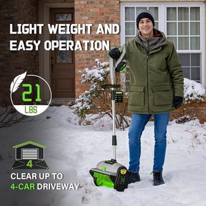 เครื่องเป่าหิมะไร้<span class=keywords><strong>ส</strong></span>าย 21V ขนาด 20 นิ้ว แบบขั้นตอนเดียว พร้อมหัวขุดยางแบบไร้แปรงถ่าน แบตเตอรี่ Lion ไฟหน้า LED มาตรฐาน CE ETL OEM DIY ใช้งานได้นาน 60 นาที - Product Image 2