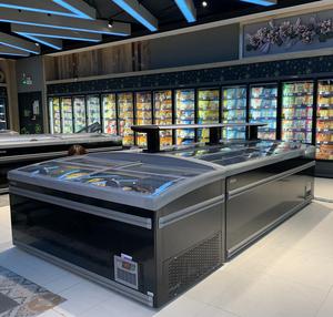 Exhibidor <span class=keywords><strong>Horizontal</strong></span> Tipo Isla para Supermercado, Refrigerador con Puerta de Vidrio para Exhibición de Helados y Congeladores - Product Image 1