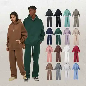 Yüksek kalite toptan boşlukları hoodies kadınlar erkekler için set % 100% pamuk özel tasarım sweatpants ve hoodie seti