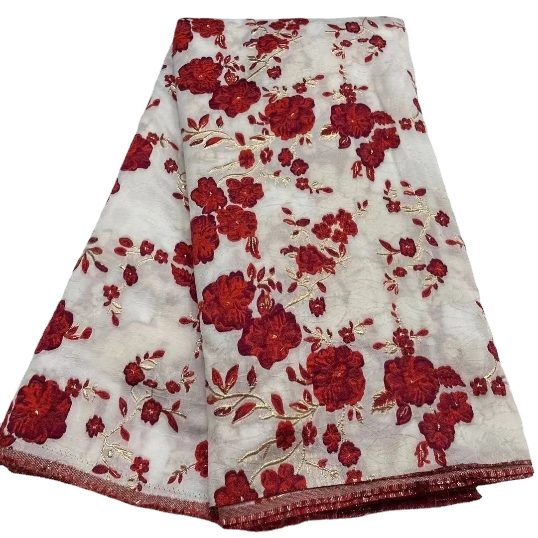 花アフリカの梅の花サテンブロケードジャカードレース生地刺繍ブロケードオーガンザレース生地女性用ドレス