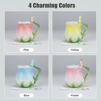Mug Kopi Bone China 3D Klasik yang Dapat Disesuaikan dengan Sendok Dekoratif Mawar, Mug Ramah Lingkungan untuk Berkemah