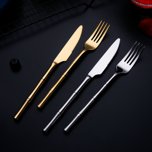 Ensemble de <span class=keywords><strong>couverts</strong></span> écologiques en acier inoxydable avec <span class=keywords><strong>manche</strong></span> en <span class=keywords><strong>bambou</strong></span>, 4 pièces, design tendance, vente chaude - Product Image 5