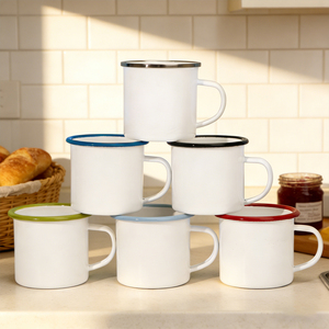 Taza <span class=keywords><strong>de</strong></span> Esmalte para Sublimación DIY, Borde Colorido, Acero Inoxidable, 6 Opciones <span class=keywords><strong>de</strong></span> Color, Taza <span class=keywords><strong>de</strong></span> Regalo Conmemorativa Personalizada con Foto - Product Image 1