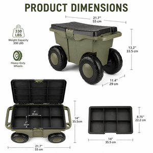 Chariot à outils de jardin portable en plastique de style européen avec boîte de rangement - Product Image 3