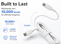 Cable USB 2.0 Tipo C a Tipo C de 60W con Carga Rápida, Cable de Carga de PVC Sobremoldeado para Teléfono, Tableta y Portátil